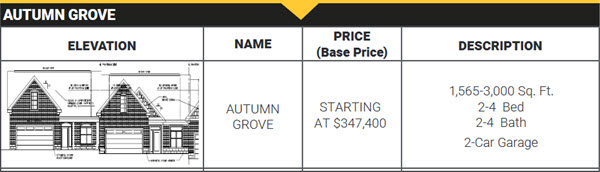 Autumn Grove Price Sheet