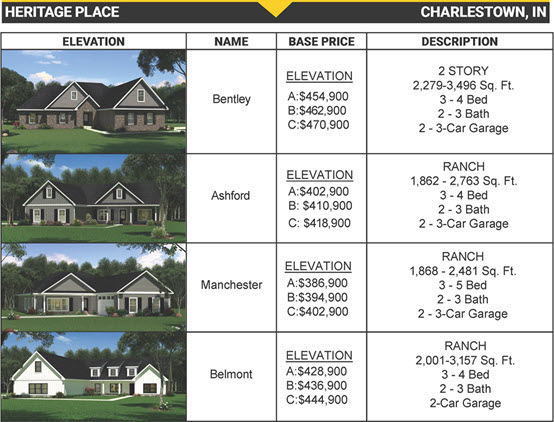 Heritage Place Price Sheet